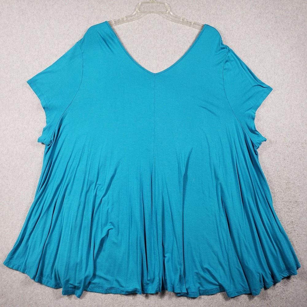 Roaman's Women 5XL Blue Cotton Blend V-Neck Short Sleeve Flare Tunic Top Plus